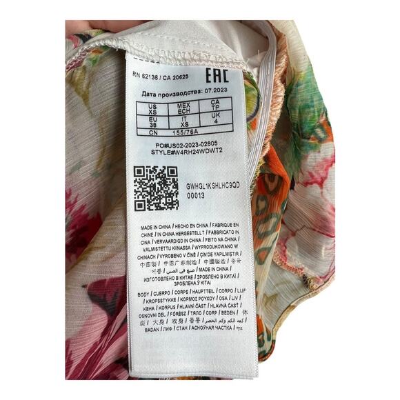 NWT Guess Long Sleeve Floral Blouse Peony XS Boho V-neck Poet Sleeve Cottage - Picture 9 of 10